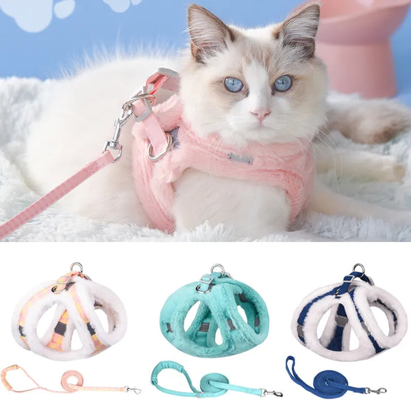 Luxury Upgrade Cat Puppy Harness and Leash Sets Winter Warm Pet Reflective Harnesses Vest for Cats Kitten Small Dogs Yorkshire - Asma fashion gallary