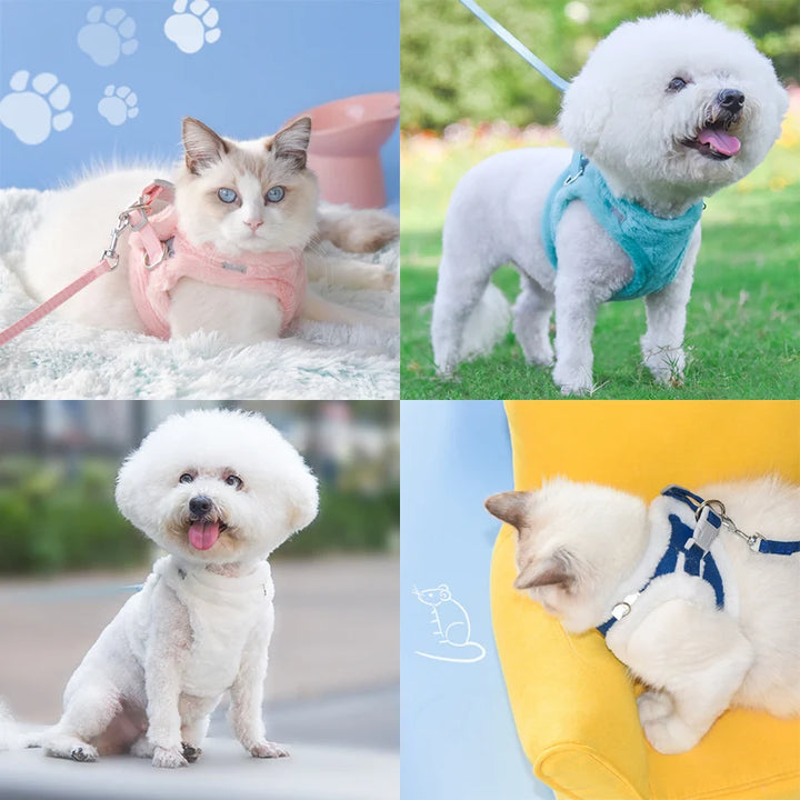 Luxury Upgrade Cat Puppy Harness and Leash Sets Winter Warm Pet Reflective Harnesses Vest for Cats Kitten Small Dogs Yorkshire - Asma fashion gallary