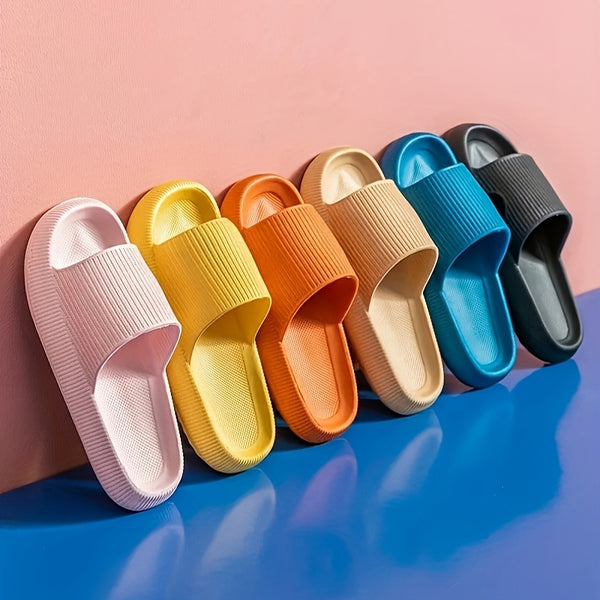 Women's Solid Color Slides, Casual Soft Sole Pillow Slides, Women's Quick-Drying Shower Slides - Asma fashion gallary